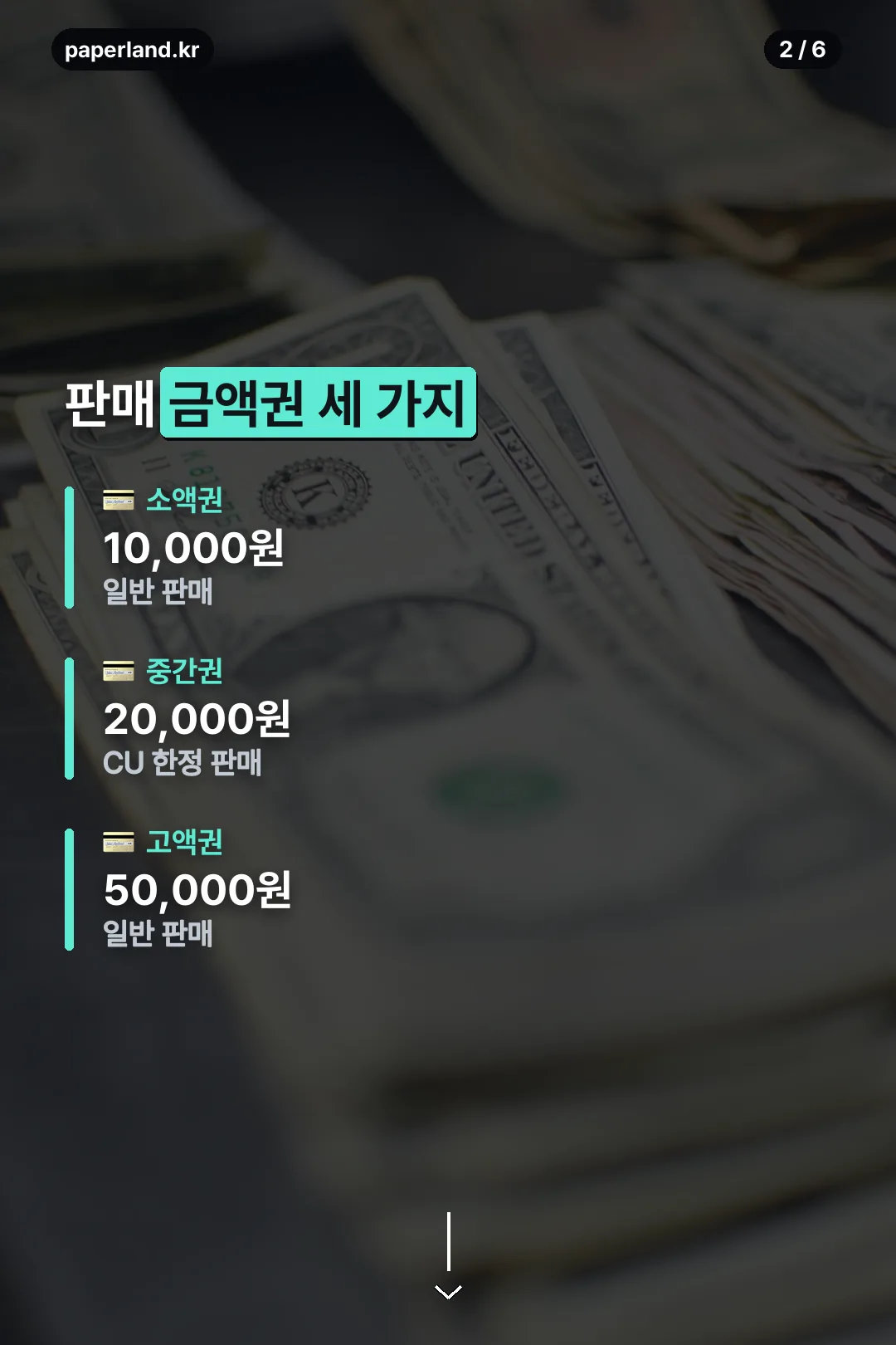 판매 금액권 세 가지